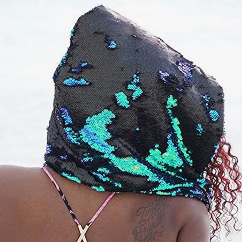 Sequin hood mermaid unicorn apocalyptic rave festival wasteland burner new chain - Picture 3 of 10
